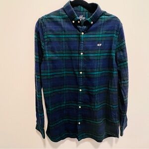 Vineyard Vines Boys  Navy and Green Plaid button down shirt